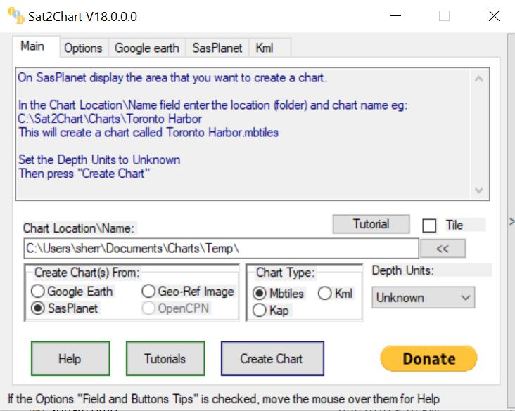 The Sat2Chart Screen